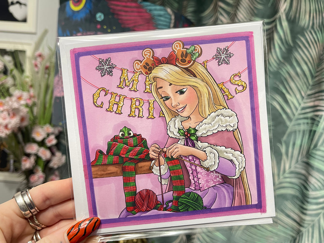 Rapunzel and Pascal Christmas greetings card