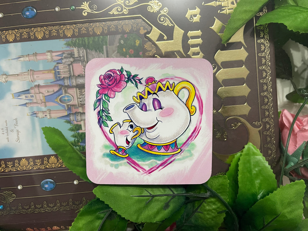 Mrs Potts and Chip drinks coaster