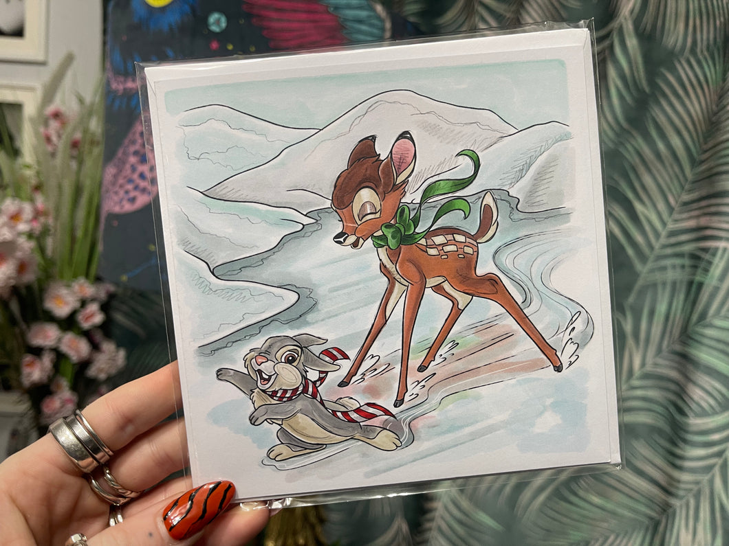 Bambi and Thumper Christmas greetings card