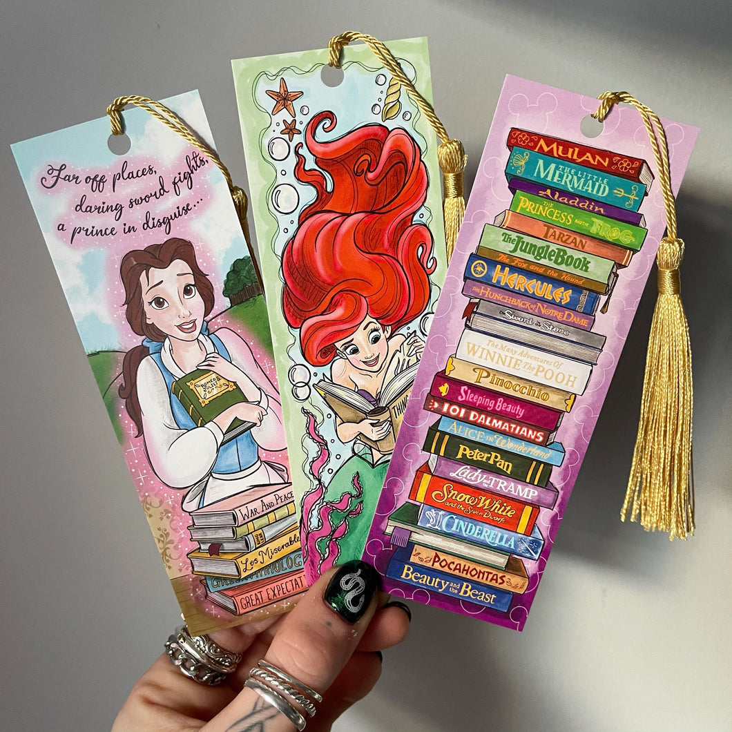 Disney Ariel, Belle, Book Stack Bookmark bundle of 3
